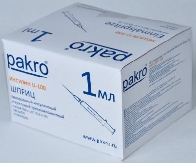 1 мл трехкомпонентный шприц Pakro инсулиновый U100 , с иглой 0,3х13, 100 шт купить оптом в Ижевске